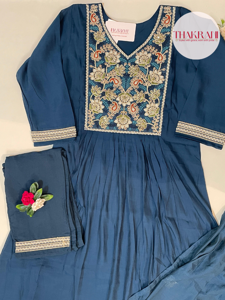 Elegant Deep Blue Embroidered Kurta Set
