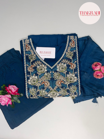 Elegant Deep Blue Embroidered Kurta Set