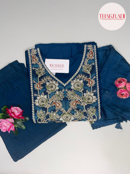 Elegant Deep Blue Embroidered Kurta Set
