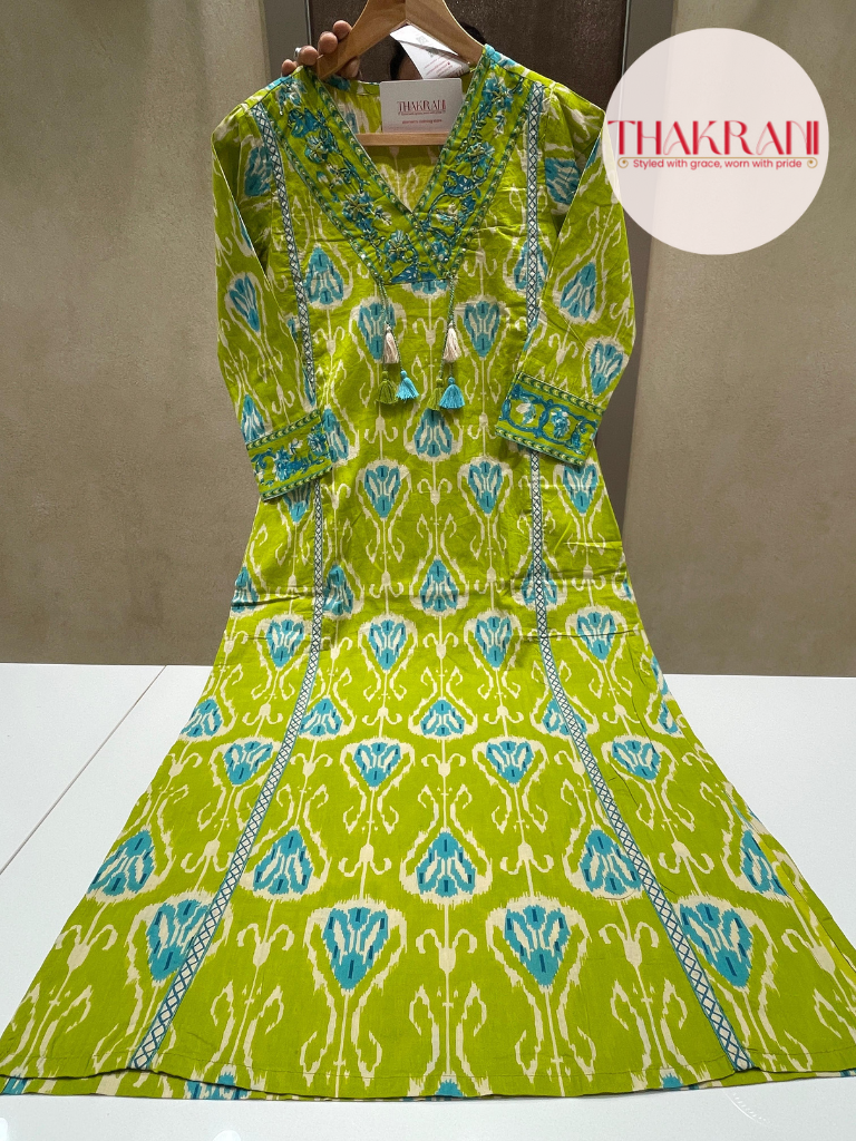 Lime Green Ikat Cotton Suit Set