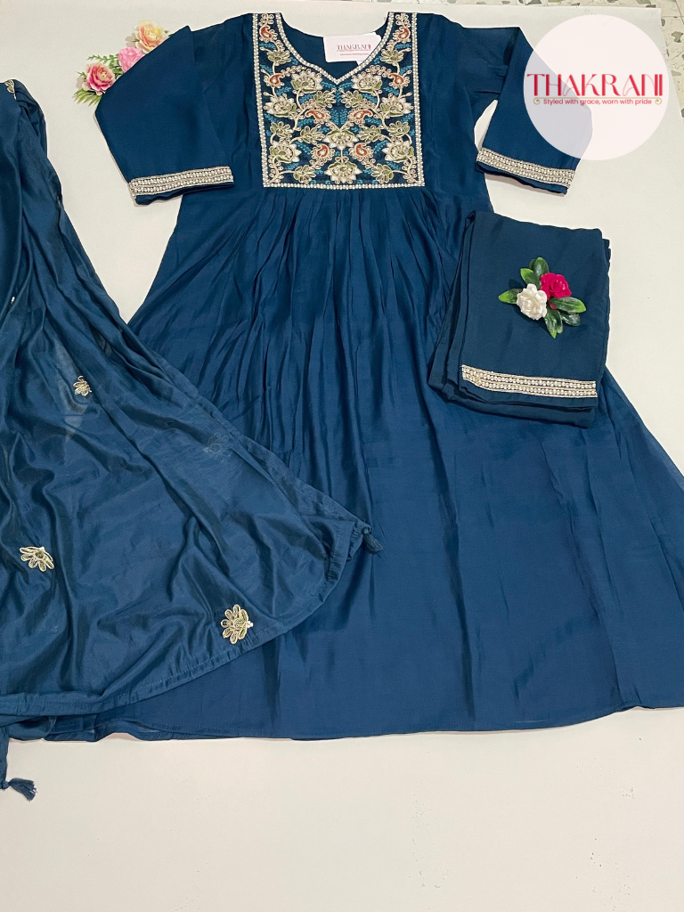 Elegant Deep Blue Embroidered Kurta Set