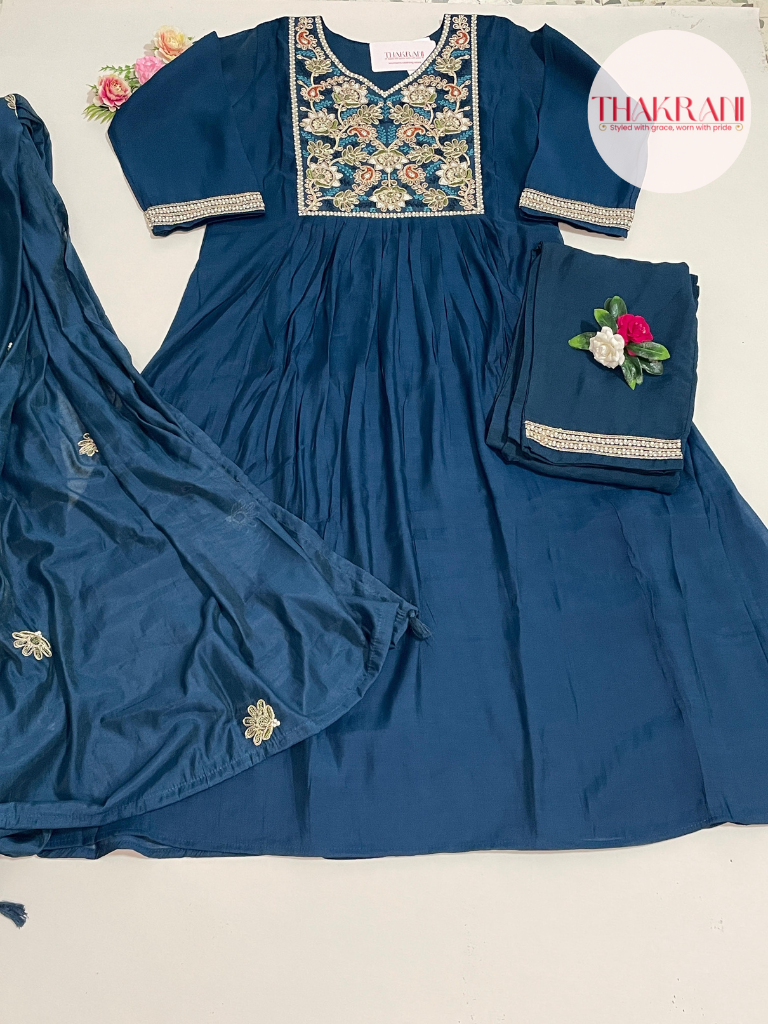 Elegant Deep Blue Embroidered Kurta Set