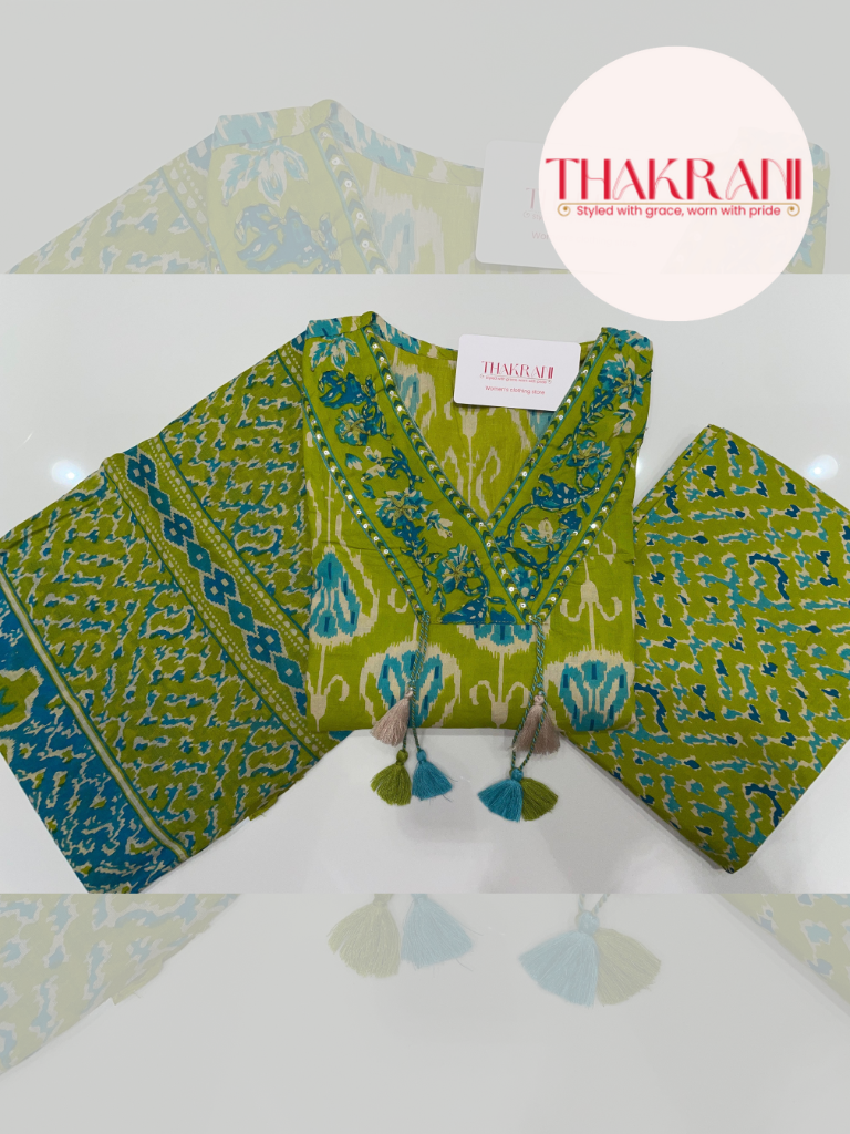 Lime Green Ikat Cotton Suit Set